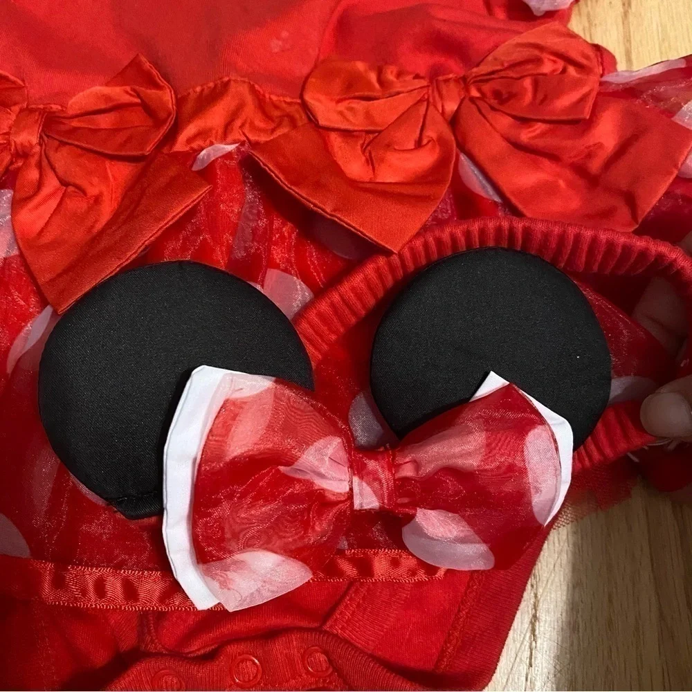 Disney Minnie Mouse Body Suit Costume 12-18 mos W/ Ears Headband Dress Red